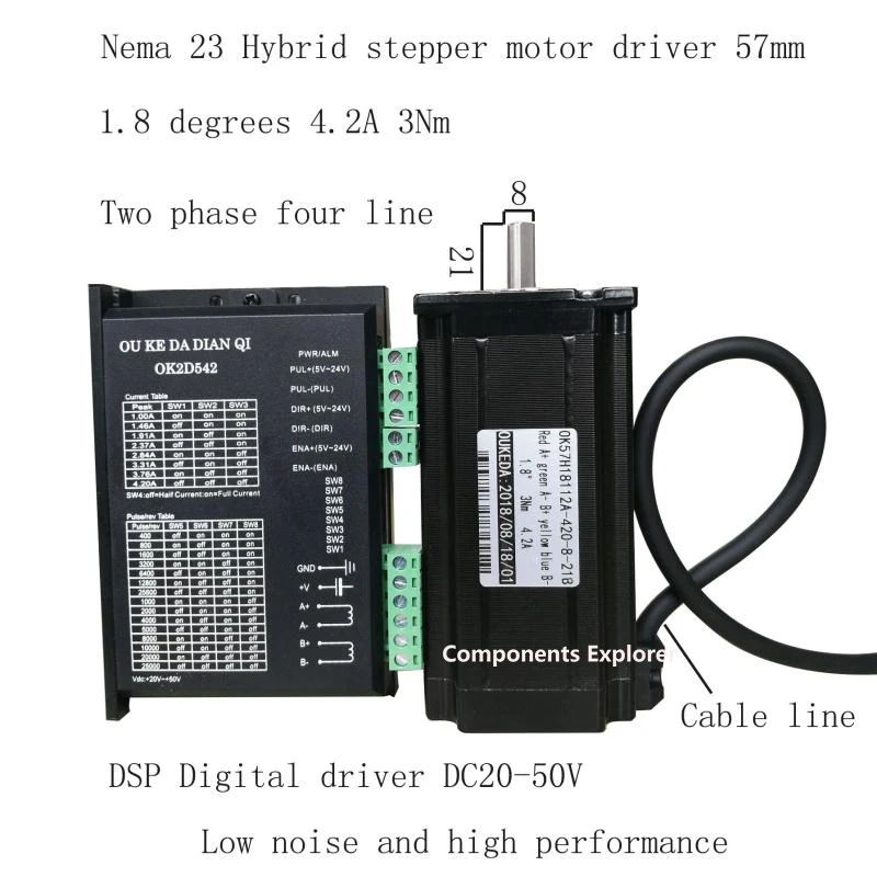 

Nema 23 57 stepper motor set torque 3N length 57mm DSP Digital driver DC20-50V OK2D542