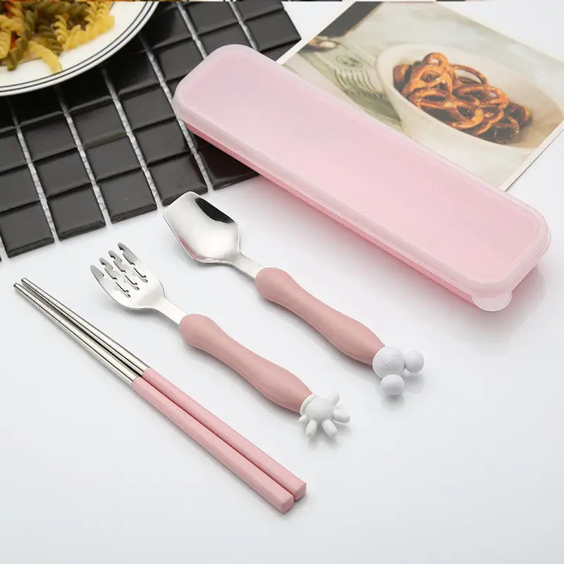 4pc/set Stainless Steel Cutlery set Dinner Spoon Fork Chopstick Kids Cutlery Portable Child Flatware with Case Christmas Gift