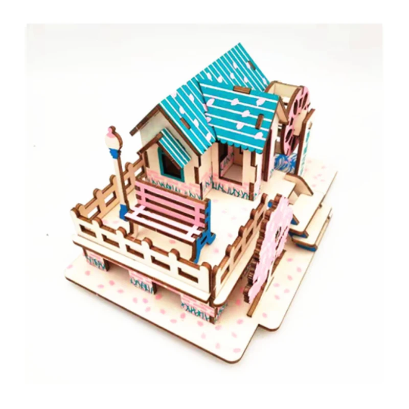 Fai da te modello di costruzione giocattolo 3d Puzzle in legno casa Villa Kit su Waterside Puzzle assemblare giocattolo regalo per bambini adulto p15