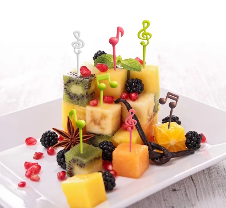 16pcs Musical Note Fruit Fork Mini Cartoon Children Snack Cake Dessert Food Fruit Pick Toothpick Bento Lunches Party decoration