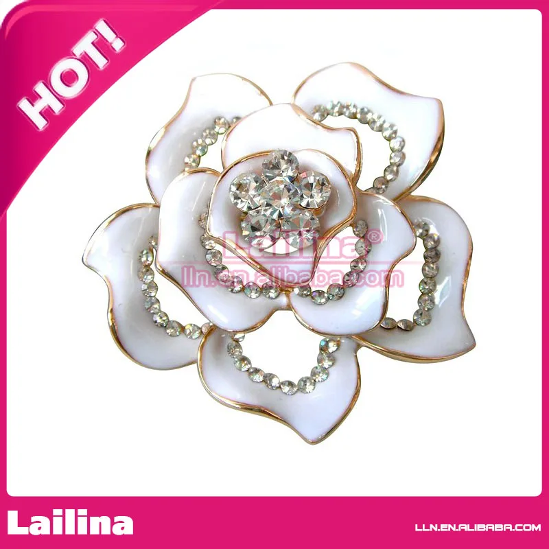 

Gold color Clear Crystal White Enamel Flower Brooch pin