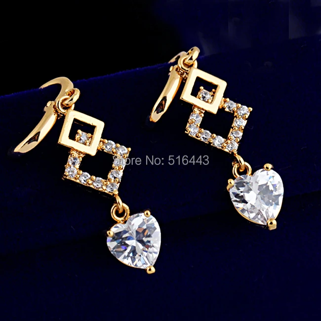 3Pairs 2017 New Arrival Jewelry Real 18K Gold Plated Cubic Zirconia Wedding Party Heart Drop Earrings for Women Wholesale A986