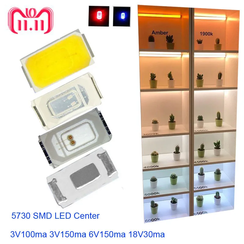 Chip de led de alto brilho, 0.5w, smd 5730, led, 100 peças, diodos 50-55lm, 3.0-3.6v, branco natural, branco, branco quente, entrega rápida, venda