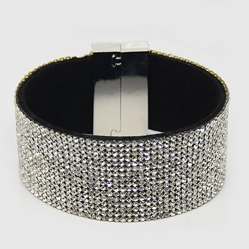 Chanfar Wide Velvet Full Rhinestone Crystal Paved Wrap Bracelets For Women Wedding Bracelets Bangles Jewelry