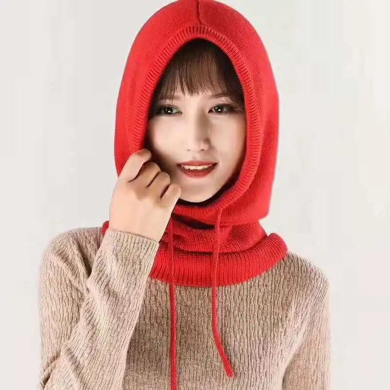 

New autumn and winter multi functional knitted cashmere wool hat integrated body with female hooded ear protectors and thickened