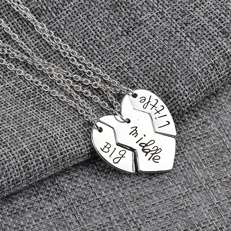 3 PC/Set Big Middle Little Pendant Necklace For 3 Forever Broken Heart Choker Necklace For Best Friend Brother Sister Gift