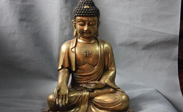 

40CM16INCH Chinese Buddhism Temple Copper Bronze Tathagata Rulai Amitabha Buddha Statue