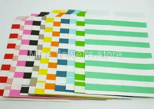 25 PCS Horizontal Stripes Pattern Treat Craft Bags Favor Food Paper Bags Party Wedding Birthday Decoration Color 1-11