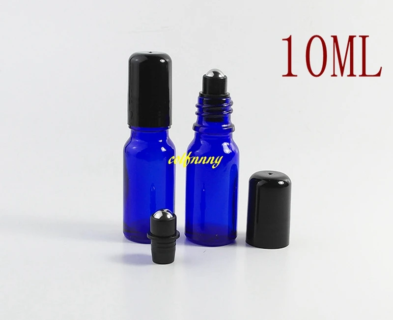 

500pcs/lo 10ML Blue THICK Glass Roll On Bottle 1/3oz Stainless Steel & Glass Roller Ball Vials Bottles For essential oil