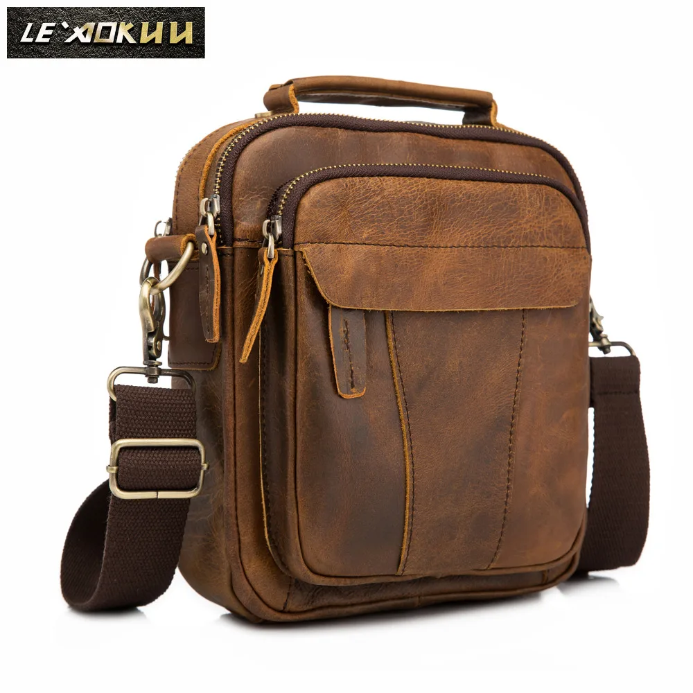 

Quality Leather Male Fashion Casual Tote Messenger Mochila bag Design Satchel Crossbody Shoulder bag 8" Tablet Pouch Men 149-db