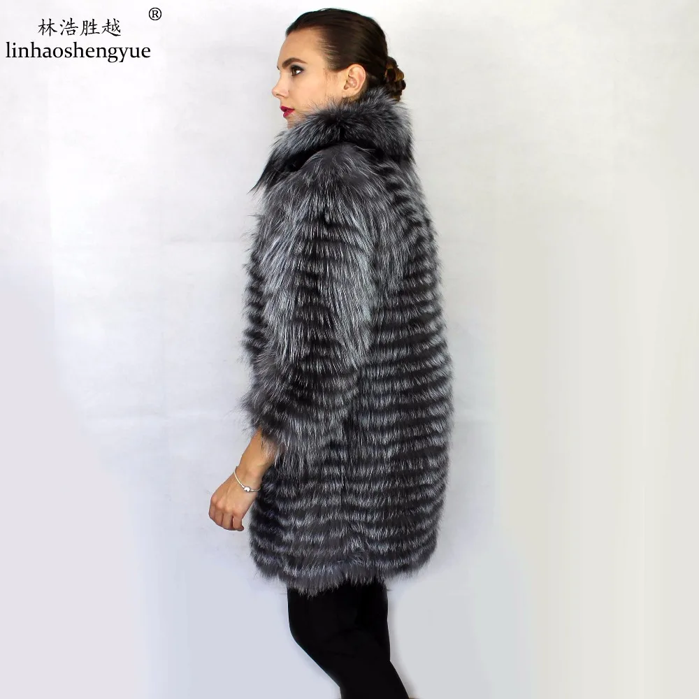 Linhaoshengyue-Silver Fox Fur Coat for Women, Lithium Plus, Long 90cm, Round Neck,Real Silver Fox Fur Coat ,Winter Warm