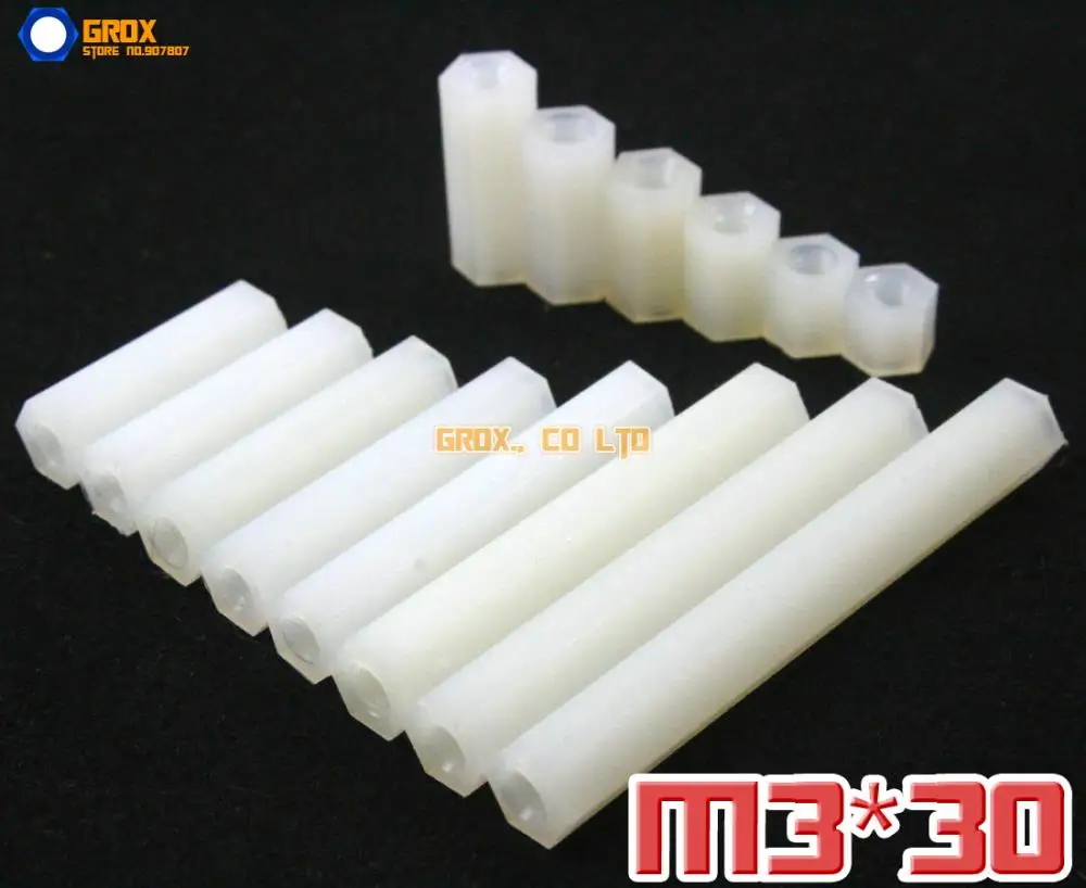 100 Pieces Nylon M3 x 30mm Female PCB Motherboard Standoff Spacer