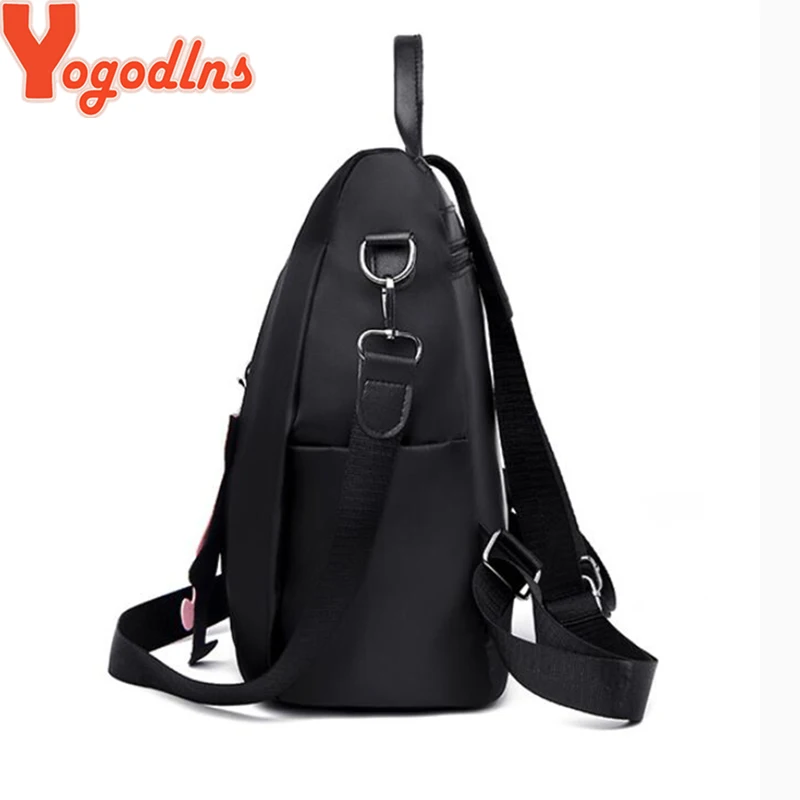 Yogodlns Women Backpack New Fashion Oxford Bag Solid Color Travel Backpack Ladies Small Backpack With Cat Pendant