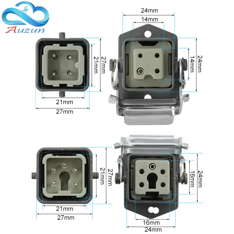 HDC-HA Rectangular Heavy Duty Connector 4 5 6 8  Pins Core Aviation Waterproof Industrial Plug Socket 250V 10A /16A