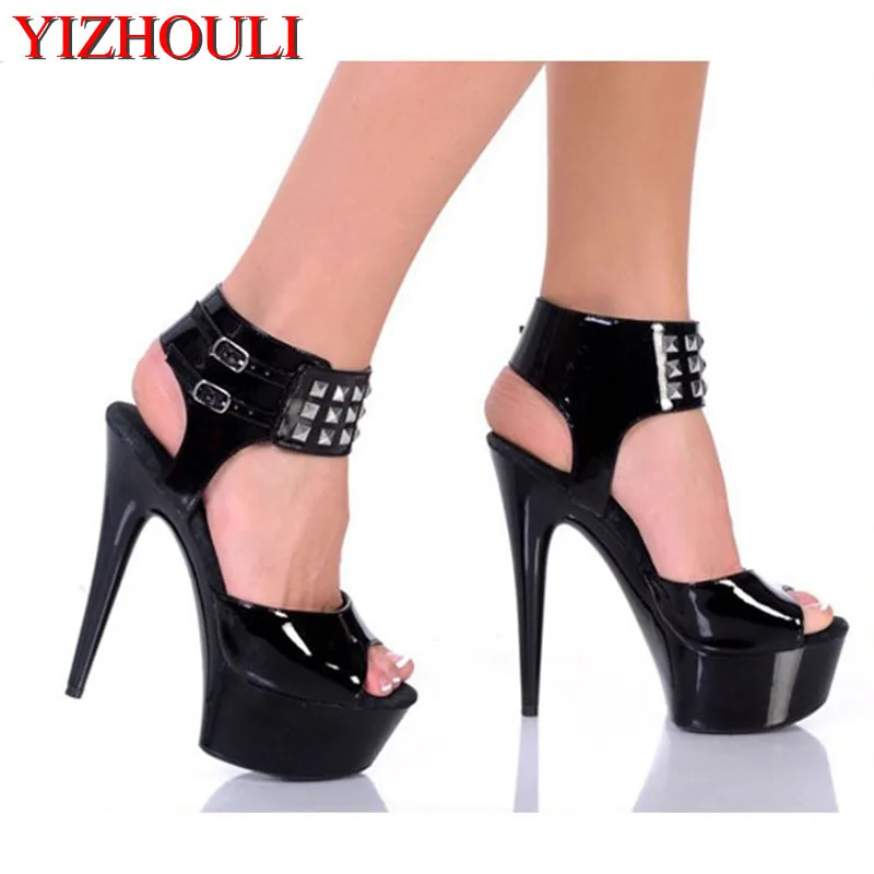 

Fashionable rivet decoration for classic 15cm sexy heels, pole dancing party show/banquet sandals