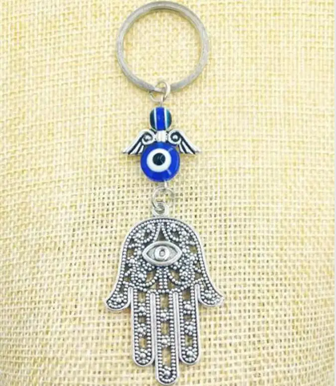 Hamsa Hand Keychain Jewish Symbols Charm Amulet, Kabbalah & Evil Eye Protection Keychain Key Ring Jewelry Accessories