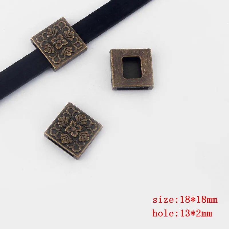 10Pcs Tibetan Silver Carved Flower Square Spacer Beads 10x2mm Hole For Diy Flat Leather Cord Necklace Bracelet Jewelry Making