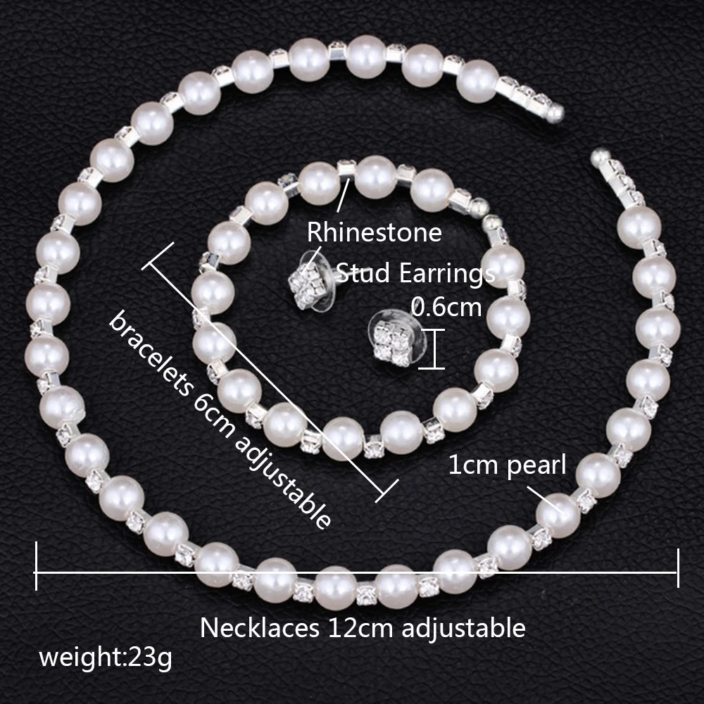 AINAMEISI Fashion Wedding Prom Bridal Pearl Jewelry Sets For Women Silver Plated Crystal Necklace Earrings Bracelet Jewelry set