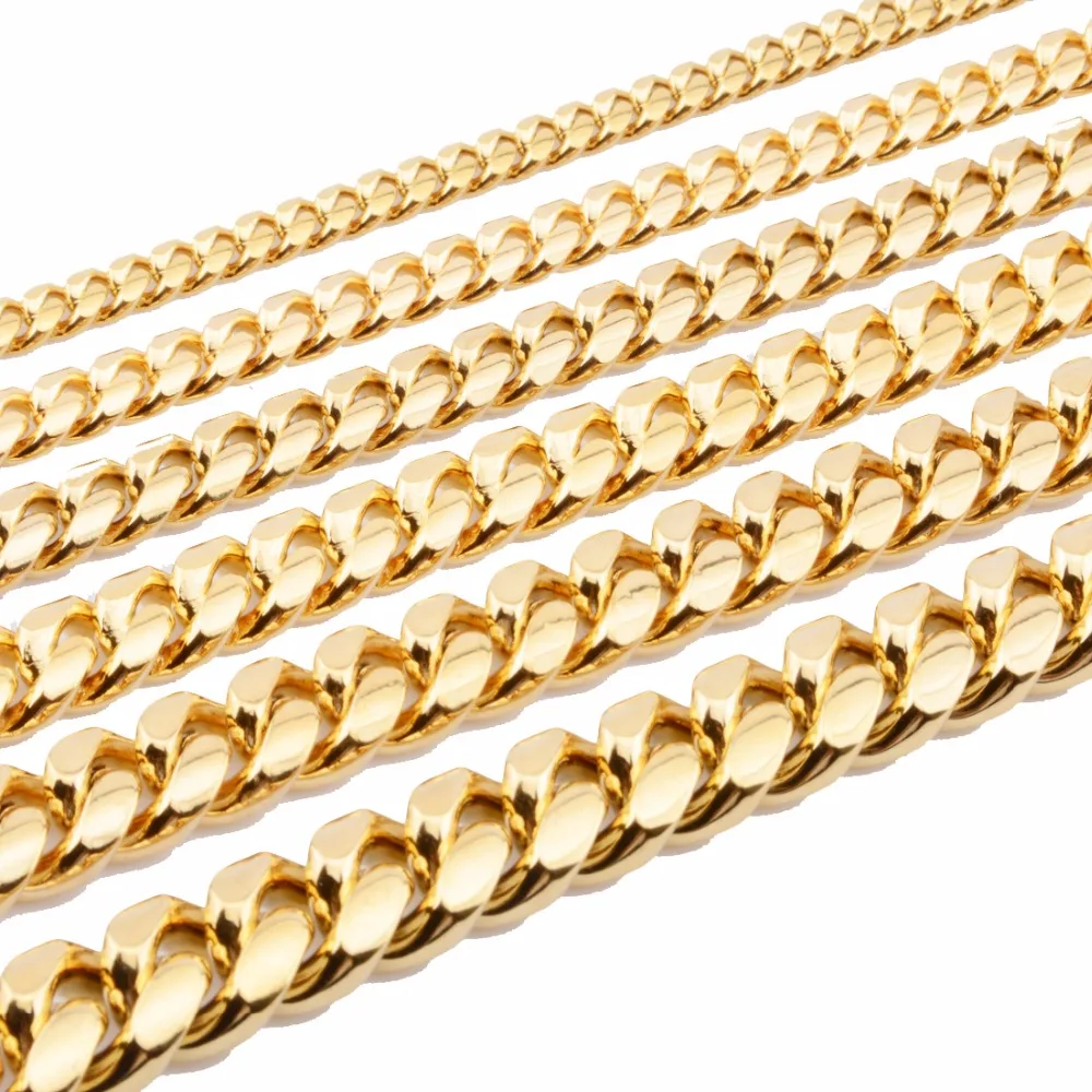 

Hip Hop 8/10/12/14/16/18mm Wide Men Cuban Miami Chain Necklace Stainless steel with Dragon design buckle 7-40inches