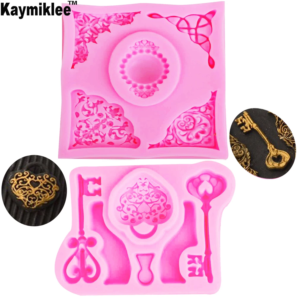 C131 Newly DIY Vintage Key Border Brooch Diamond Silicone Mold Cake Decorating Lace Trim Mold Baking Pastry Cookie Tool