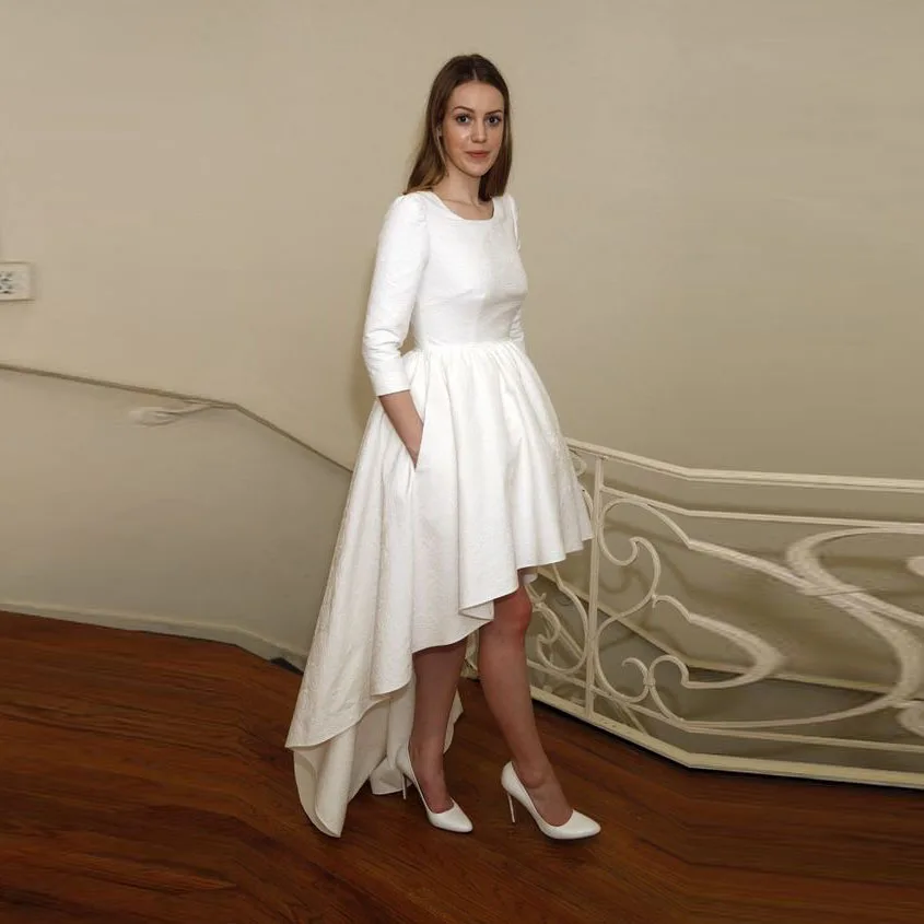High Low Pure White Skirts Women Personalized Floor Length Full Maxi Skirt Elegant Asymmetrical Skirt With Pockets image 6