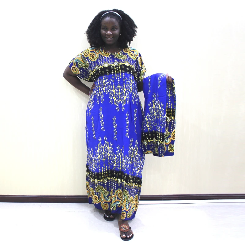 

Casual Women's Autumn Maxi Dress African Traditional Print Cotton Assorted Loose Dress for Ladies