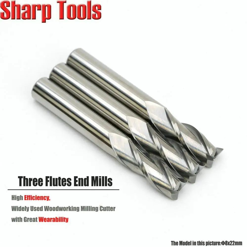 NEW 5pcs 8x22mm 3 Flutes Tungsten Steel Carbide Router Cutters, Easy Cutting Milling Carving Acrylic, MDF, Hardwood, PVC