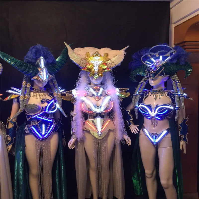 

KS4 Ballroom dance led costumes luminous catwalk perform dress singer wears party outfits led clothe armor robot bodysuit sexy