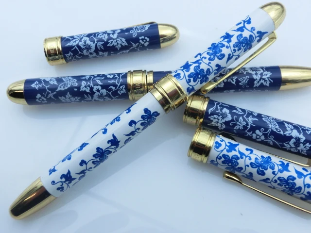Eternal Venus Fountain Pen 8080 Waxprinting Azul e Branco Porcelana Caneta Irídio Avançada