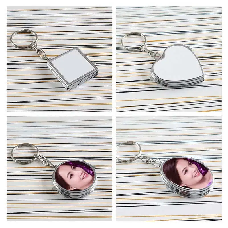 sublimation metal key ring jewerly for women makeup mirrors keychains for heat transfer printing blank consumable 100pieces/lot