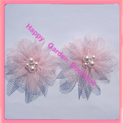 Free shipping!Small flower 1\'\' New  mesh flowers with pearl 4 colors for your choice