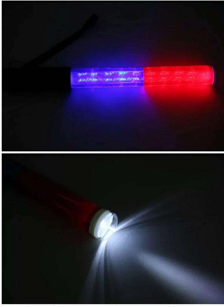 36CM Red Blue Rechargeable LED Flashing Warning Road Traffic Baton