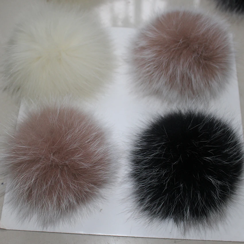 Fluffy Real Fox Fur Pompoms with Button 13-15cm DIY Fox Fur Pom Poms Balls Natural Fur Pompon For Scarves Hats Bags  Accessories