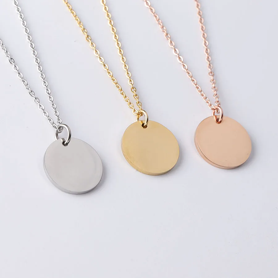 Fnixtar 20Pcs 45cm Stainless Steel Mirror Polish Necklace PVD Plating Round Disc Pendant Neckalce For Women\'s Fashion Jewelry