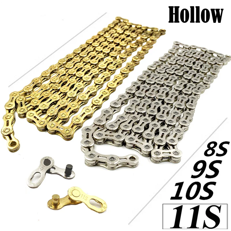 Light weight 8/9/10/11 speed road mtb mountain bike bicycle chains 8s 9el 10SL 11EL X10SL X10EL 116Links Chain Gold 10 Speed