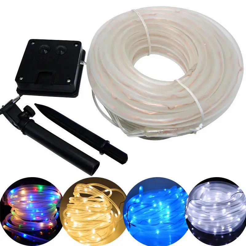 Tubo de cuerda alimentado por energía Solar, tira de alambre de cobre flexible, 100LED, para exteriores, jardín, Navidad, fiesta, árbol, lámpara, 12M