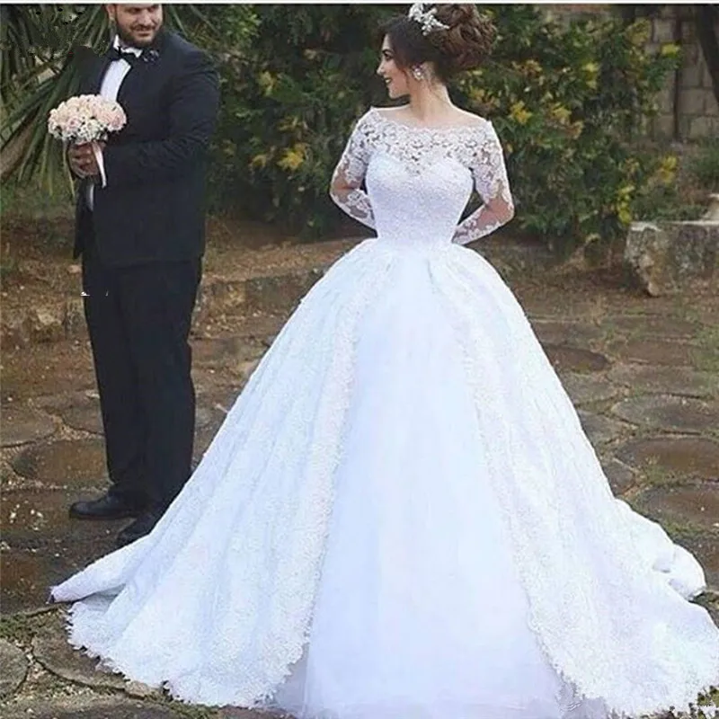 Vestido De baile africano De talla grande, manga larga, tren grande, encaje con cuentas y lentejuelas, precioso Vestido De novia