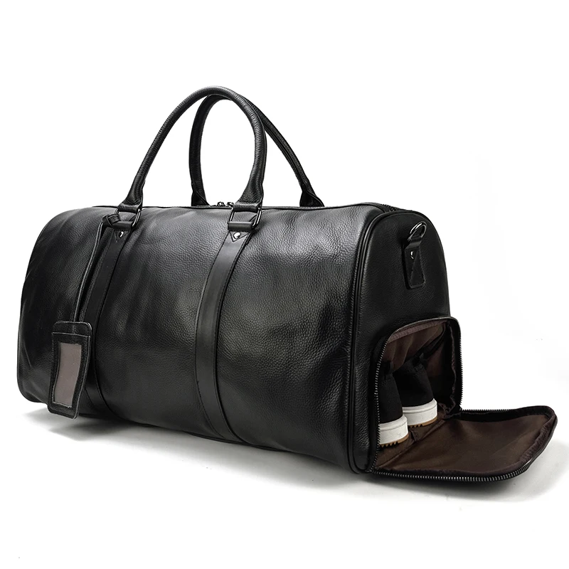 Imagem -03 - Cowskin Bolsas de Viagem à Prova Impermeável Água de Couro dos Homens durante a Noite Bolsa para Avião Bagagem Masculino Bolsa de Fim de Semana Negócios 55cm Natural