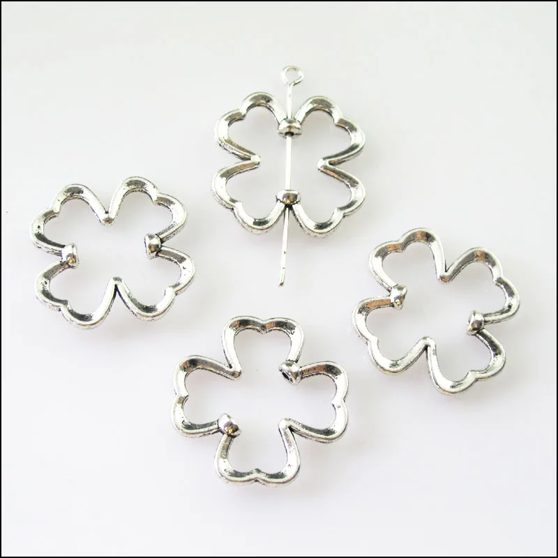 20Pcs Tibetan Silver Clover Flower Spacer Frame Beads Charms 22mm