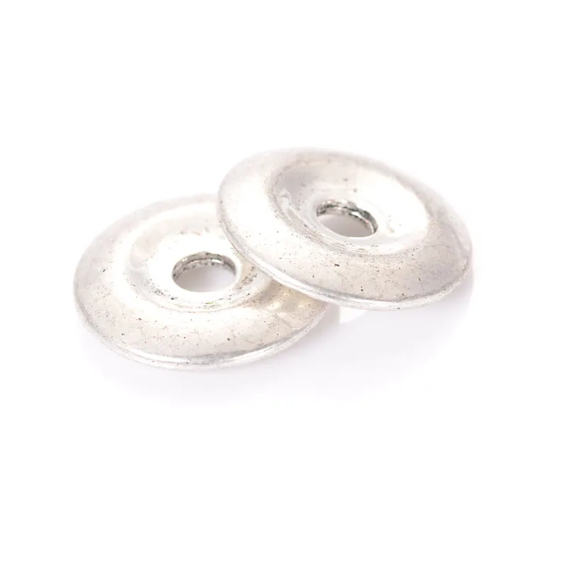 10 Pcs Retro Vintage Antique Silver Antique Design Flat Round  Donut Charm Spacers Beads For Diy Bracelet Jewelry Making