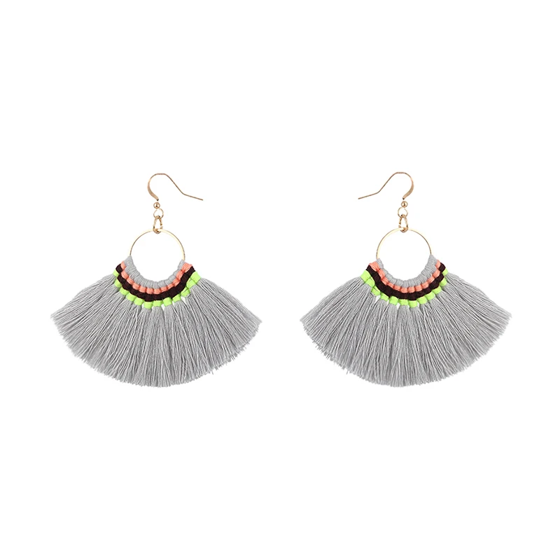 LOVBEAFAS Bohemian Handmade Tassel Earrings For Women Vintage Long Drop Boho Earrings Cotton Rope Weave Fringe Sector Jewelry