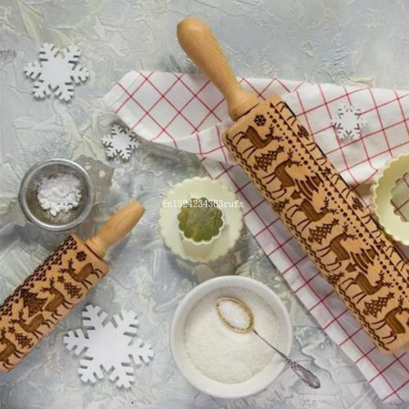 20pcs Christmas Embossing Rolling Pin Engraved Roller Reindeer Snowflake Baking Cookies Biscuit Fondant Cake Dough Free Shipping