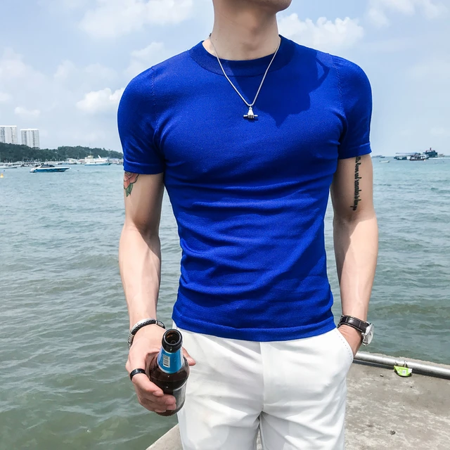 Royal Blue Mens T Shirts Fashion 2019 Green T Shirts Mens Social Playeras De Hombre Summer Yellow T shirt Men Black Slim Fit T shirts AliExpress