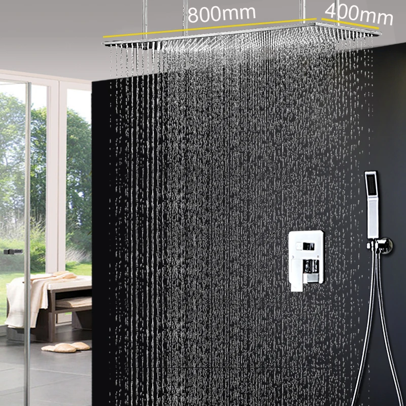 Modern Bath Rainfall Shower Head Set 16 inch x  31 inch Ceiling Shower Panel Hot and Cold 2 Ways Mixing Valve