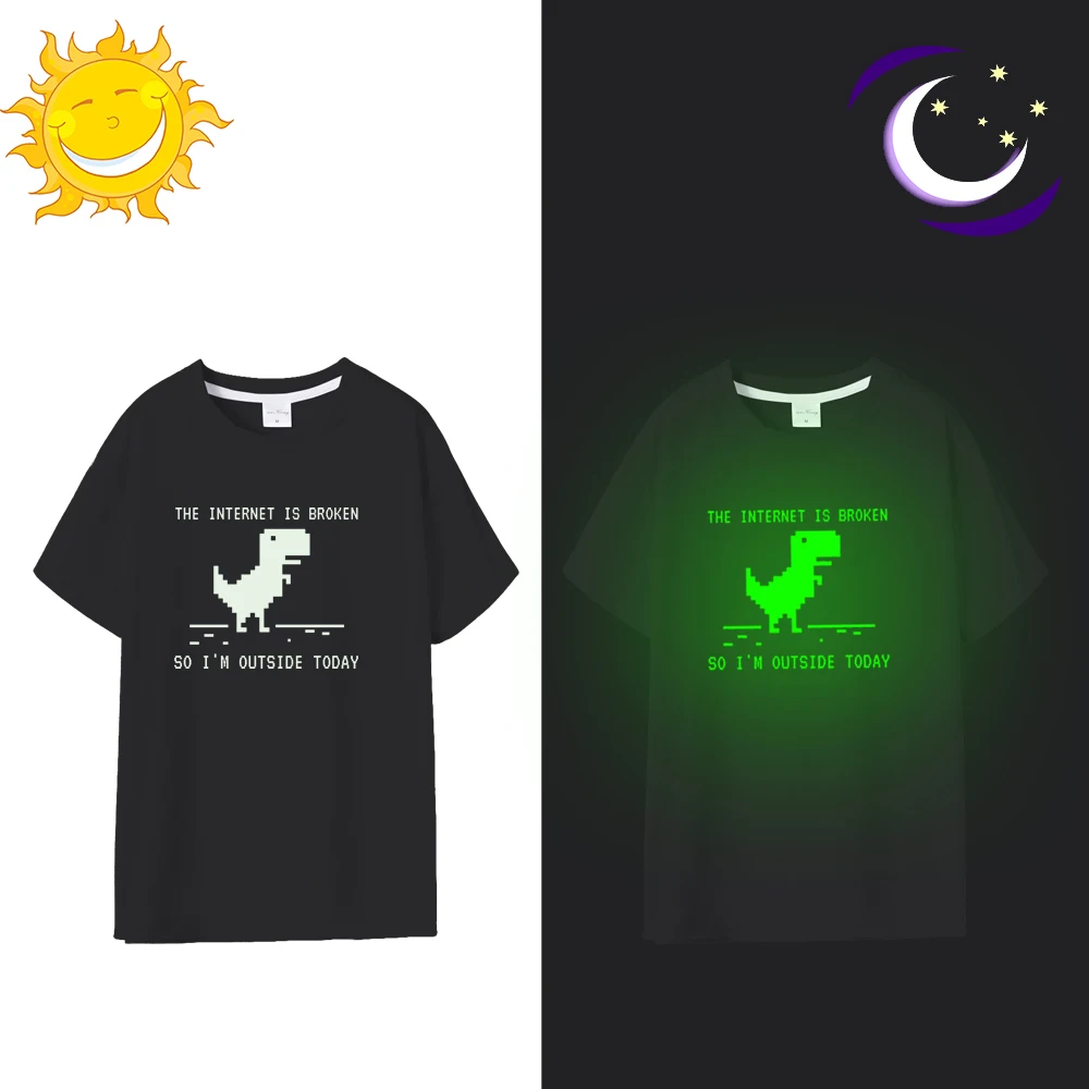 Mens Summer Short T-Shirt Green Fluorescent Casual Luminous T-shirts The Internet Is Broken So I Am Outside Shirt Male Tops