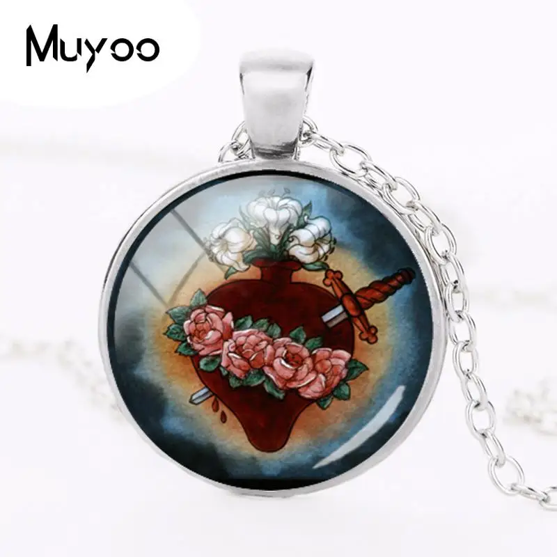 2018 New Immaculate Heart Of Mary Necklace Religious Art Pendant Sacred Heart of Mary Jewelry Glass Cabochon Necklaces HZ1