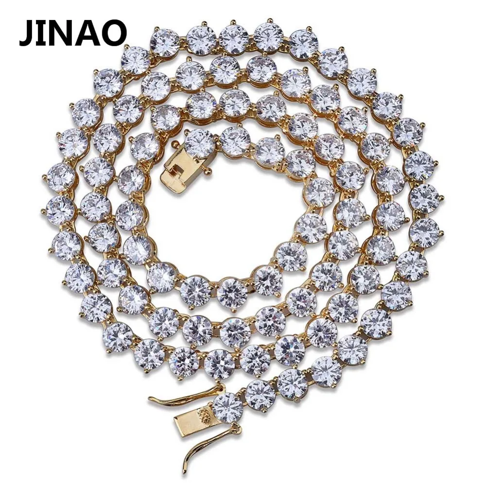 

JINAO Men's Hip Hop Bling Iced Out Chain 3 Prong Tennis Chain 1 Row Necklaces 4mm6mm Gold/Silver Color Men Chain Fashion Jewelry