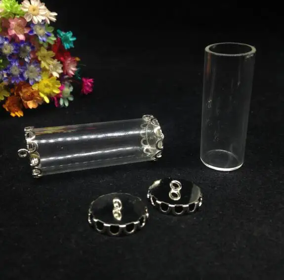 50pcs 40*15mm tube jars open glass globe two lace tray glass bottle glass vial diy pendant necklace glass dome cover Bracelet