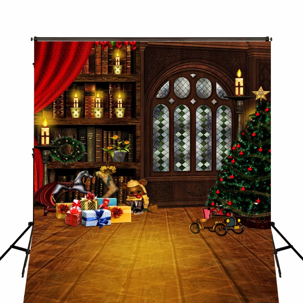 

VinylBDS Christmas Backdrops Fireplace Christmas Tree Toys Photograpic Background Children Brick Photoground Studio Backgrounds