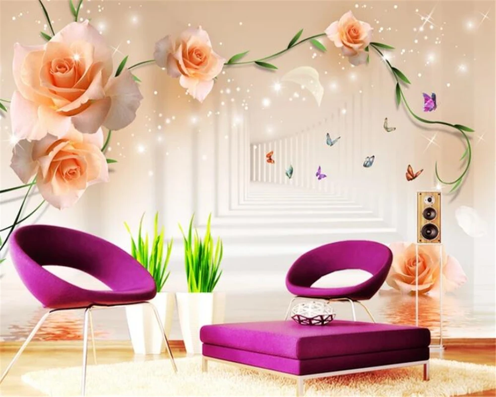 

beibehang Custom 3D Mural Wallpaper Large fashion rose butterfly Hotel Cafe living room Background wallpaper for walls 3 d